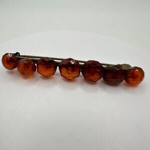 Antique Victorian 1800s genuine faceted Baltic amber beads bar pin brooch